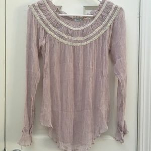 URBAN OUTFITTERS SEMI-SHEER RUFFLE-SLEEVED TOP